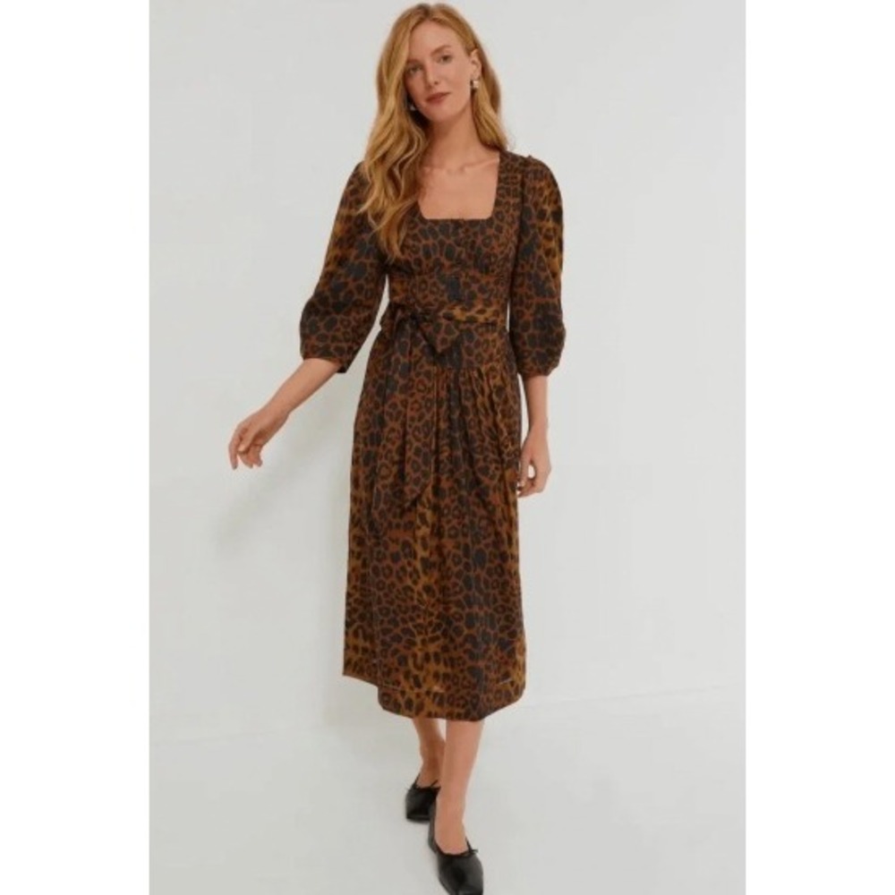 Tuckernuck Leopard Graciela Dress NWT Brown Animal Print Square Neck Midi Size 0